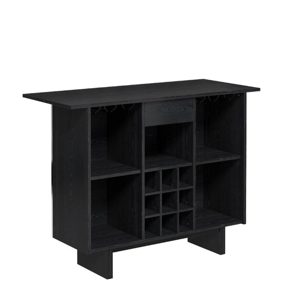 English Elm Coffee Bar Cabinet with Stainless Steel Back Wine Rack and Open Storage Bays T3609P548685