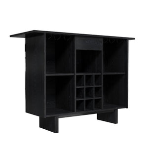 English Elm Coffee Bar Cabinet with Stainless Steel Back Wine Rack and Open Storage Bays T3609P548685