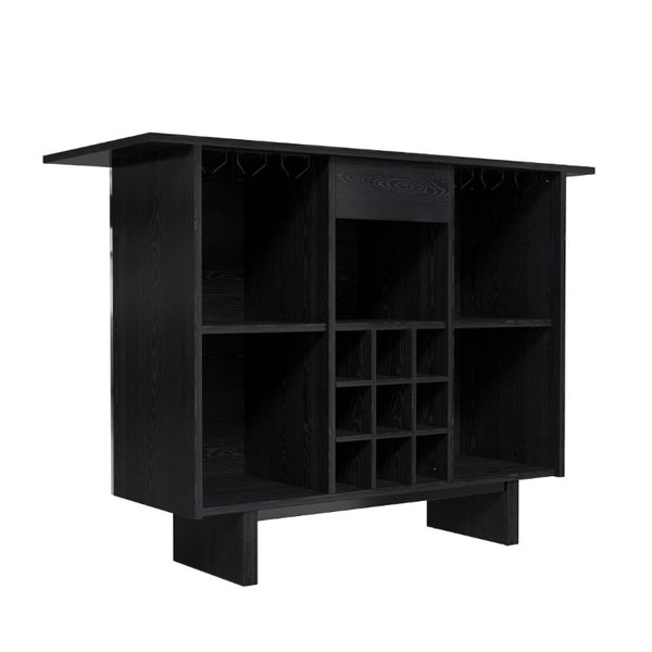 English Elm Coffee Bar Cabinet with Stainless Steel Back Wine Rack and Open Storage Bays T3609P548685