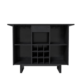 English Elm Coffee Bar Cabinet with Stainless Steel Back Wine Rack and Open Storage Bays T3609P548685