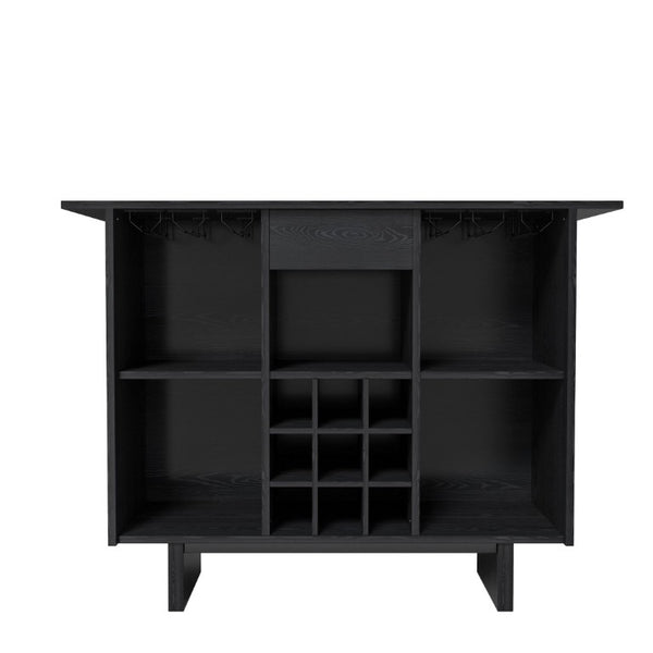 English Elm Coffee Bar Cabinet with Stainless Steel Back Wine Rack and Open Storage Bays T3609P548685