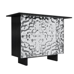 English Elm Coffee Bar Cabinet with Stainless Steel Back Wine Rack and Open Storage Bays T3609P548685