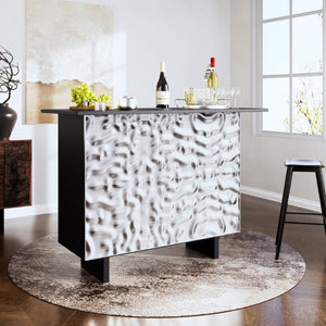 English Elm Coffee Bar Cabinet with Stainless Steel Back Wine Rack and Open Storage Bays T3609P548685