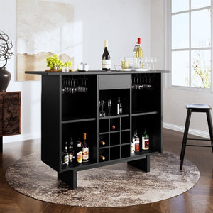 English Elm Coffee Bar Cabinet with Stainless Steel Back Wine Rack and Open Storage Bays T3609P548685