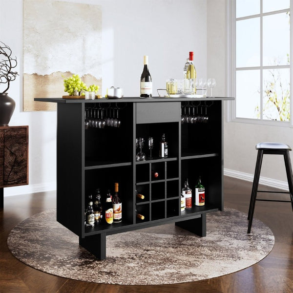English Elm Coffee Bar Cabinet with Stainless Steel Back Wine Rack and Open Storage Bays T3609P548685