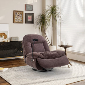 English Elm Brown Chenille Power Swivel Recliner with 360 Rotation and Built-In Phone Holder T3609P548686