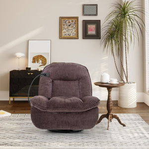 English Elm Brown Chenille Power Swivel Recliner with 360 Rotation and Built-In Phone Holder T3609P548686