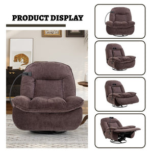 English Elm Brown Chenille Power Swivel Recliner with 360 Rotation and Built-In Phone Holder T3609P548686