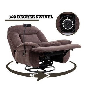 English Elm Brown Chenille Power Swivel Recliner with 360 Rotation and Built-In Phone Holder T3609P548686