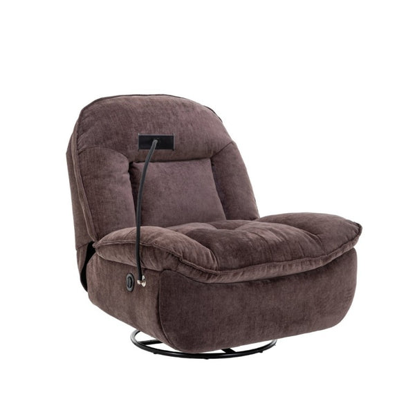 English Elm Brown Chenille Power Swivel Recliner with 360 Rotation and Built-In Phone Holder T3609P548686