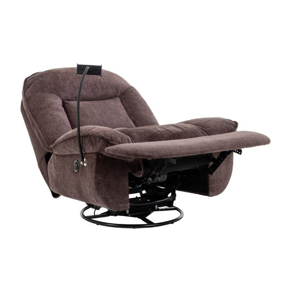 English Elm Brown Chenille Power Swivel Recliner with 360 Rotation and Built-In Phone Holder T3609P548686