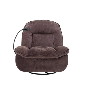 English Elm Brown Chenille Power Swivel Recliner with 360 Rotation and Built-In Phone Holder T3609P548686