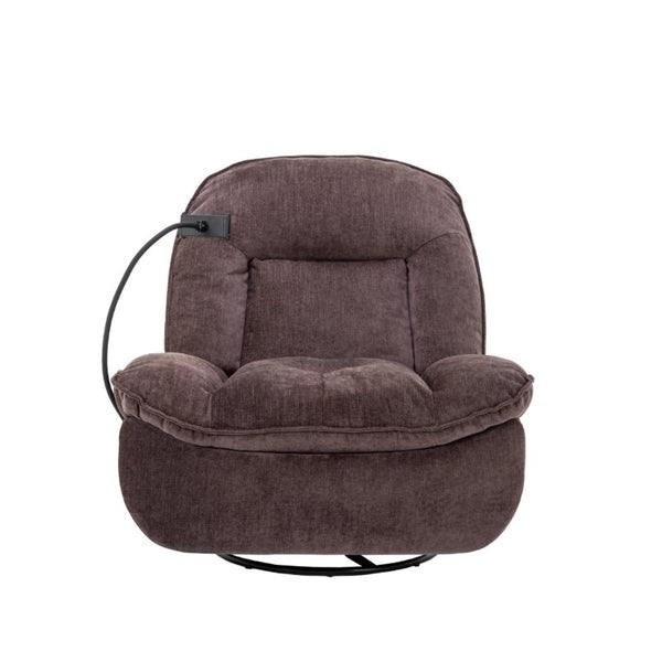 English Elm Brown Chenille Power Swivel Recliner with 360 Rotation and Built-In Phone Holder T3609P548686