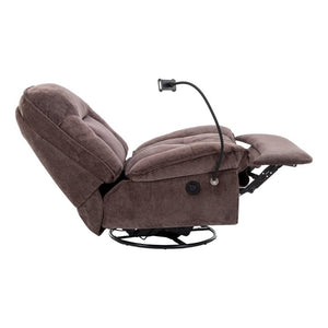 English Elm Brown Chenille Power Swivel Recliner with 360 Rotation and Built-In Phone Holder T3609P548686