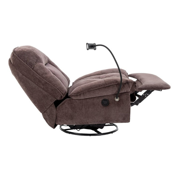 English Elm Brown Chenille Power Swivel Recliner with 360 Rotation and Built-In Phone Holder T3609P548686