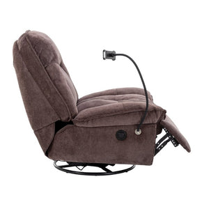 English Elm Brown Chenille Power Swivel Recliner with 360 Rotation and Built-In Phone Holder T3609P548686