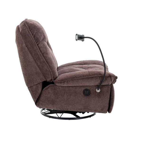 English Elm Brown Chenille Power Swivel Recliner with 360 Rotation and Built-In Phone Holder T3609P548686