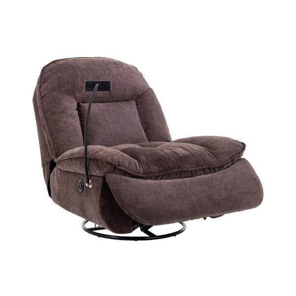 English Elm Brown Chenille Power Swivel Recliner with 360 Rotation and Built-In Phone Holder T3609P548686