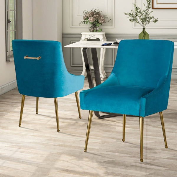 English Elm Velvet Upholstered Dining Arm Chairs with Brass Legs Mid-Century Style Set of 2 T3609P548687