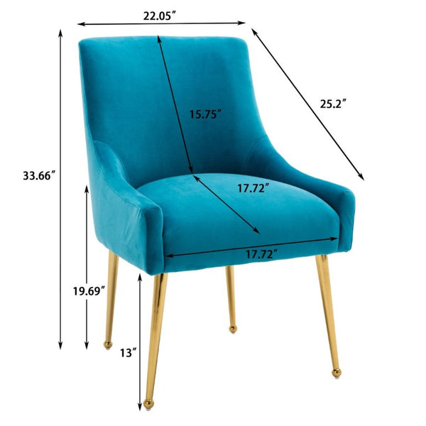 English Elm Velvet Upholstered Dining Arm Chairs with Brass Legs Mid-Century Style Set of 2 T3609P548687