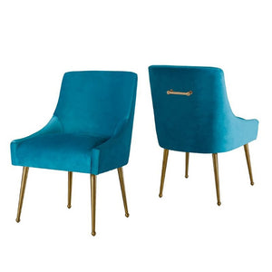English Elm Velvet Upholstered Dining Arm Chairs with Brass Legs Mid-Century Style Set of 2 T3609P548687