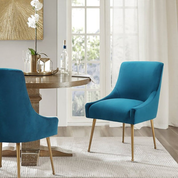 English Elm Velvet Upholstered Dining Arm Chairs with Brass Legs Mid-Century Style Set of 2 T3609P548687