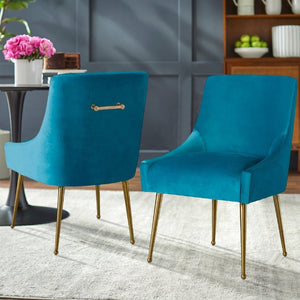 English Elm Velvet Upholstered Dining Arm Chairs with Brass Legs Mid-Century Style Set of 2 T3609P548687