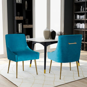 English Elm Velvet Upholstered Dining Arm Chairs with Brass Legs Mid-Century Style Set of 2 T3609P548687