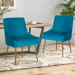 English Elm Velvet Upholstered Dining Arm Chairs with Brass Legs Mid-Century Style Set of 2 T3609P548687