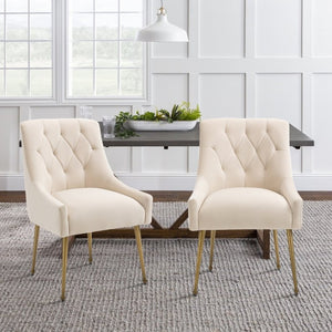 English Elm Tufted Velvet Dining Chairs with Gold Legs Button Back Glam Set of Two T3609P548688