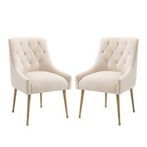 English Elm Tufted Velvet Dining Chairs with Gold Legs Button Back Glam Set of Two T3609P548688