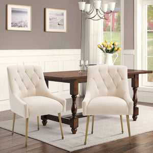 English Elm Tufted Velvet Dining Chairs with Gold Legs Button Back Glam Set of Two T3609P548688