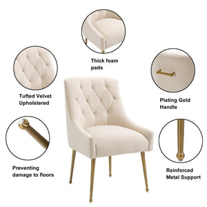 English Elm Tufted Velvet Dining Chairs with Gold Legs Button Back Glam Set of Two T3609P548688