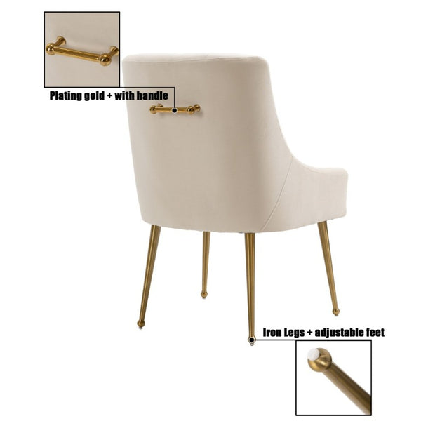 English Elm Tufted Velvet Dining Chairs with Gold Legs Button Back Glam Set of Two T3609P548688