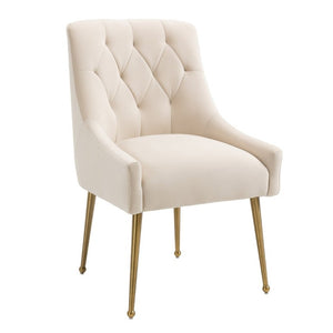 English Elm Tufted Velvet Dining Chairs with Gold Legs Button Back Glam Set of Two T3609P548688