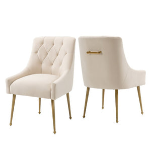 English Elm Tufted Velvet Dining Chairs with Gold Legs Button Back Glam Set of Two T3609P548688