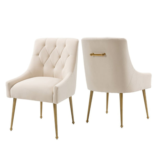 English Elm Tufted Velvet Dining Chairs with Gold Legs Button Back Glam Set of Two T3609P548688