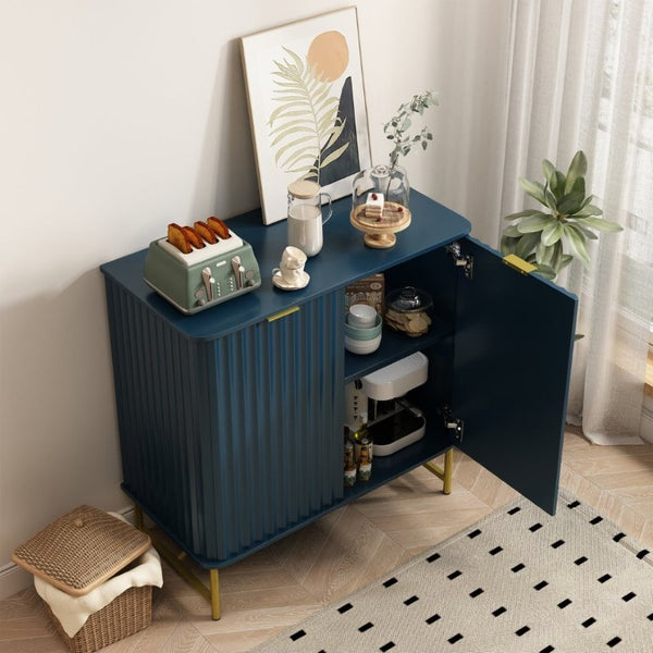English Elm 2 Door Accent Cabinet with Sculptural Arc Facade Gold Hardware and Enclosed Shelf Storage T3609P548689