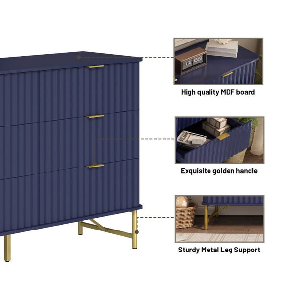 English Elm 3 Drawer Accent Chest with Sculptural Geometric Front and Gold Hardware for Modern Decor T3609P548690