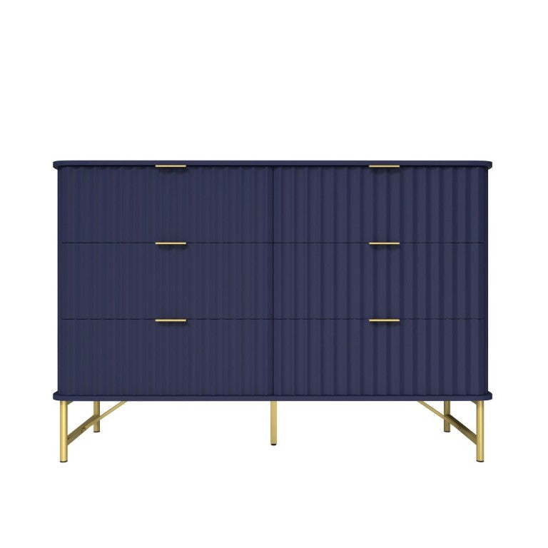 English Elm 3 Drawer Accent Chest with Sculptural Geometric Front and Gold Hardware for Modern Decor T3609P548690