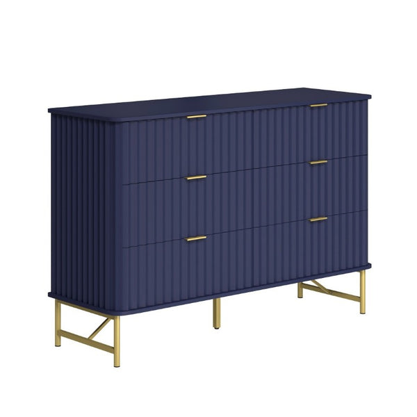 English Elm 3 Drawer Accent Chest with Sculptural Geometric Front and Gold Hardware for Modern Decor T3609P548690