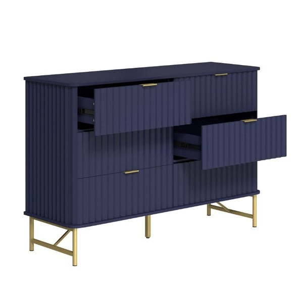 English Elm 3 Drawer Accent Chest with Sculptural Geometric Front and Gold Hardware for Modern Decor T3609P548690