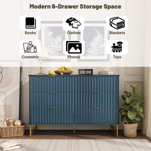 English Elm 3 Drawer Glam Accent Chest with Sculptural Panel Front Gold Hardware Bold Blue T3609P548691