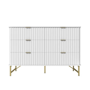 English Elm 3 Drawer White Chest with Gold Hardware and Geometric Sculptural Facade for Bedroom T3609P548692