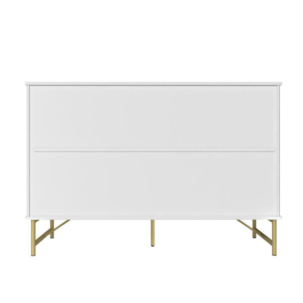 English Elm 3 Drawer White Chest with Gold Hardware and Geometric Sculptural Facade for Bedroom T3609P548692