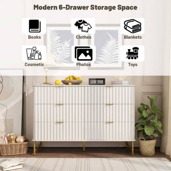 English Elm 3 Drawer White Chest with Gold Hardware and Geometric Sculptural Facade for Bedroom T3609P548692