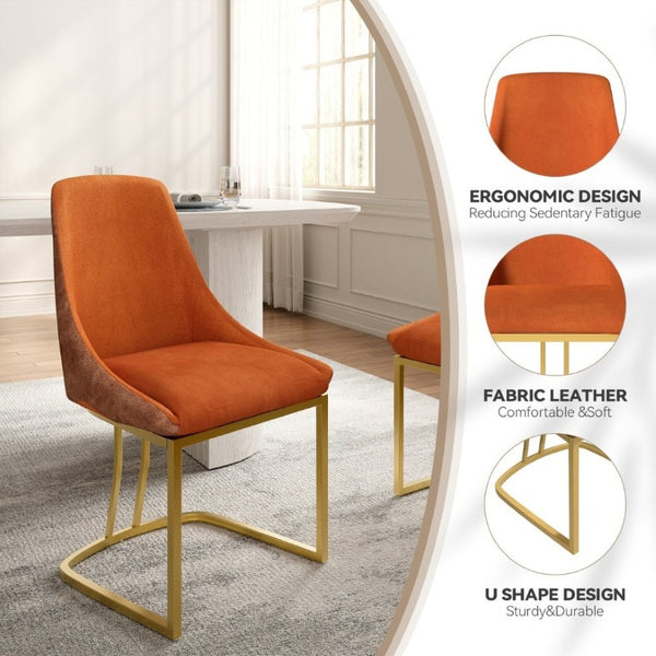 English Elm Modern Two-Tone Upholstered Dining Chairs with Slim Metal Legs for Contemporary Spaces Set of 2 T3609P548693