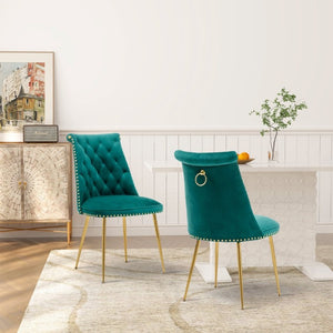 English Elm Modern Velvet Dining Chairs Set of 2 with Gold Accents and Adjustable Metal Legs T3609P548697