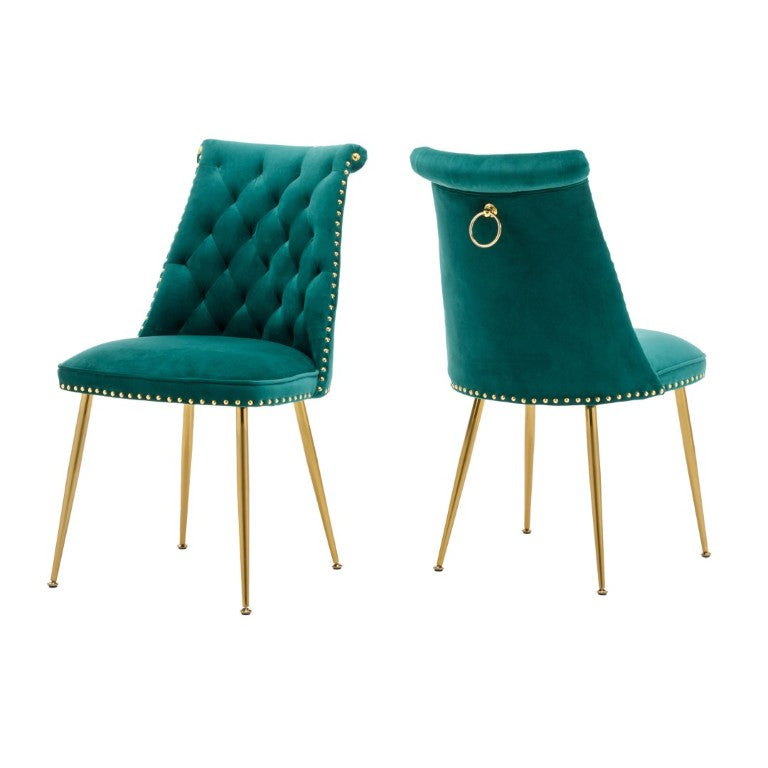English Elm Modern Velvet Dining Chairs Set of 2 with Gold Accents and Adjustable Metal Legs T3609P548697