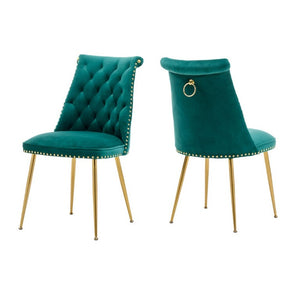 English Elm Modern Velvet Dining Chairs Set of 2 with Gold Accents and Adjustable Metal Legs T3609P548697